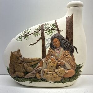 Vintage 3D Image Of Native American Decanter With Bears - With Makers Mark